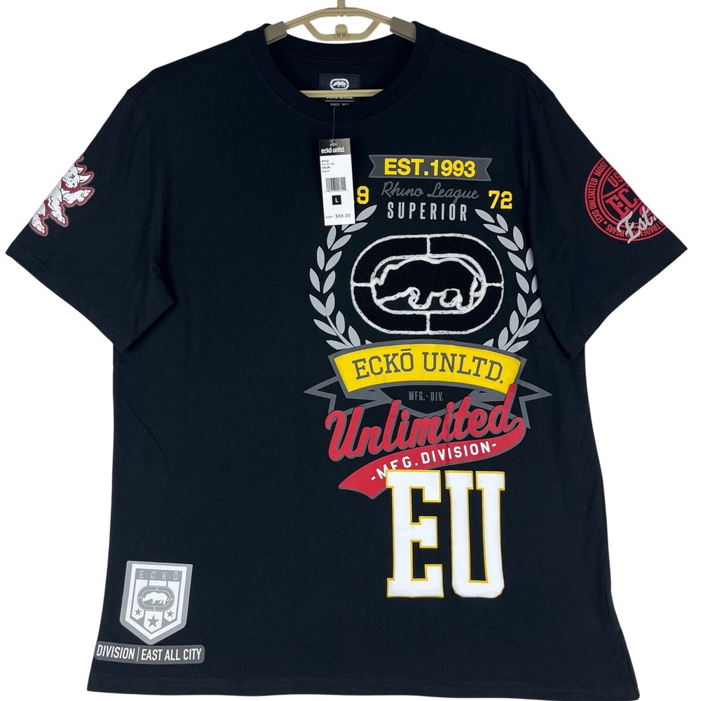 Ecko Unltd T-Shirt Men Large (L) Black Rhino League Superior Graphic Streetwear